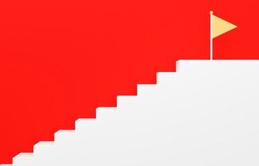 3D素材_シンプルな階段とフラッグ_赤