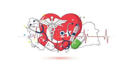 Turkey Health Care Concept, Medical Heart Symbol, Stethoscope, Syringe