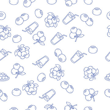 Seamless pattern design blueberry blue line fruit motif