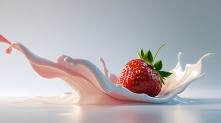 Fresh Plump Strawberry with Dynamic Splash of Cream