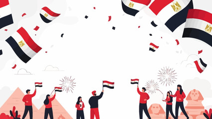 Egypt National Day Celebration with People and Flags