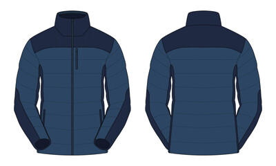 Navy blue puffer jacket template front and back view © MustikaRatna