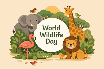 World wildlife day illustration with animals. World Wildlife Day celebration promoting nature conservation and animal protection