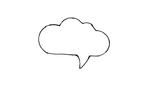 Minimalist hand-drawn cloud-shaped speech bubble animation on white background, ideal for comic dialogue, creative video overlays, and social media captions.
