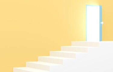 3D素材_シンプルな階段と扉_黄色