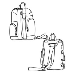 Detailed Backpack Line Art Illustration for Design Projects.