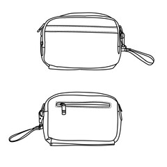 Two Cosmetic Bags - Front and Back View Line Art.