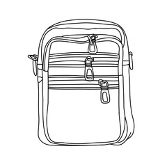 Detailed line art of a small shoulder bag with zippers.
