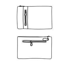 Two minimalist pouch designs with zipper closures in black and white.