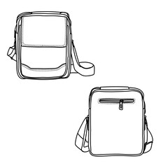 Technical Drawing of a Stylish Shoulder Bag with Multiple Pockets.