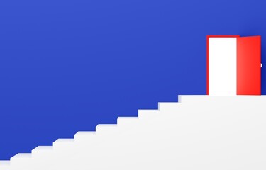 3D素材_シンプルな階段と扉_青