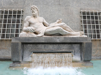 large statue of the fountain symbolizing the po river the longest in italy in the city of turin