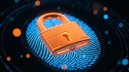 Digital identity security concept with a padlock on a fingerprint scan and bokeh lights. - Powered by Adobe