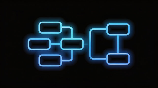 Glowing blue flowchart diagrams on black background - Powered by Adobe