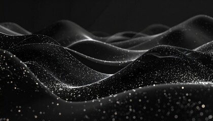 Glossy black waves with shimmering gold particles.