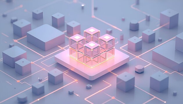 Abstract Data Blocks Network &mdash; Cloud Infrastructure & Blockchain Technology Illustration