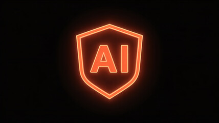 Neon orange AI shield logo on black background