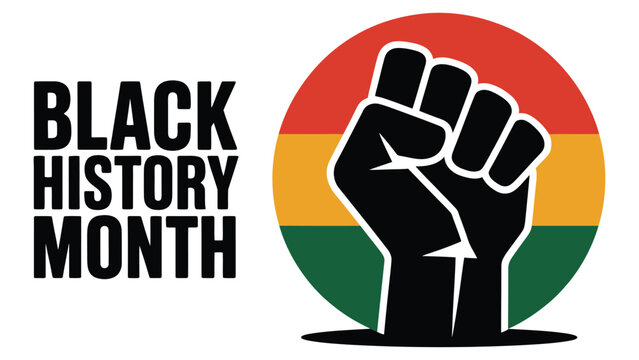 Black History Month illustration with raised fist symbol and pan african colors celebrating african american heritage, equality and civil rights