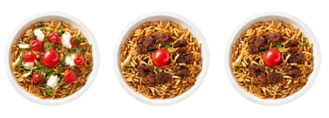 Delicious orzo salad bowls with transparent background captured in studio