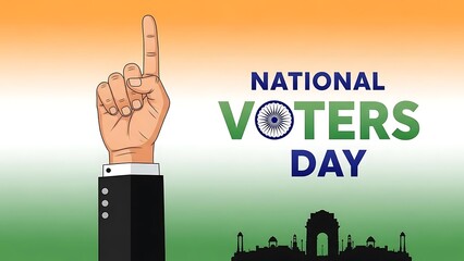 National Voters Day India Hand with Voting Ink and Flag Background.