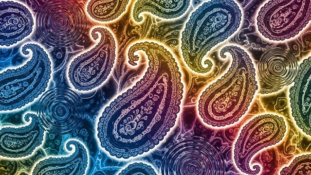 Vibrant Neon Paisley Pattern Background Design. - Powered by Adobe