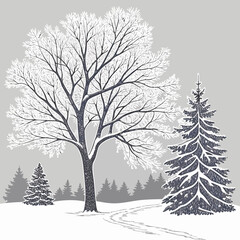 Fototapeta premium Winter Landscape with SnowCovered Trees and a Winding Path.