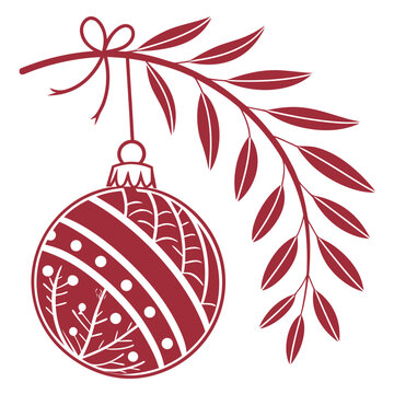 A flat illustration depicts a single colorful christmas ornament on a white background