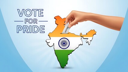 Vote for Pride - Indian Map with Hand Casting Ballot, Symbolizing Democratic Participation and National Identity.