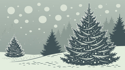 Obraz premium Winter Wonderland Christmas Trees in a Snowy Landscape.