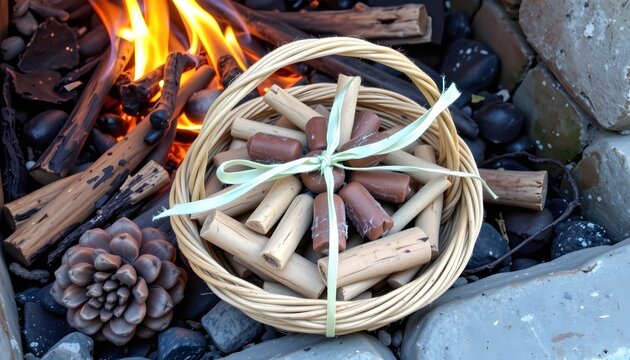 Pinecone fire starters tied wi