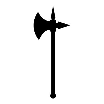 Medieval poleaxe silhouette featuring a spiked tip and axe blade isolated on transparent background.