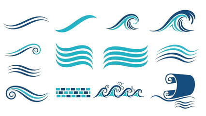 Obraz premium Collection of stylized wave designs and water symbols representing fluidity, motion, and natural elements