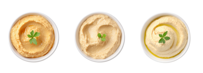 Delicious hummus varieties on a transparent background for culinary inspiration