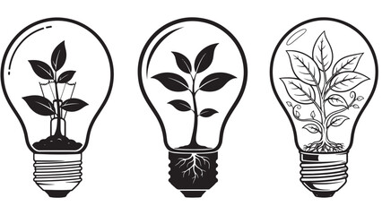 Fototapeta premium Minimal Vector Illustration Of An Eco Light Bulb With A Plant Growing Inside Representing Sustainability, Green Innovation And Renewable Energy