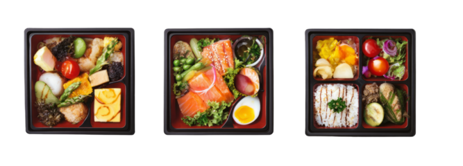Sushi bento box display japanese cuisine food art transparent background