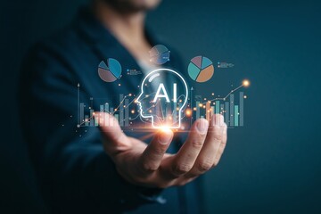 Professional Businessman Analyzing Digital Financial Dashboard with Interactive Data Charts and Graphs for Corporate Business Intelligence Growth