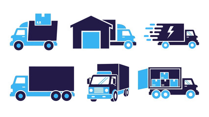 Delivery trucks and vans icons, representing shipping, logistics, and transportation services