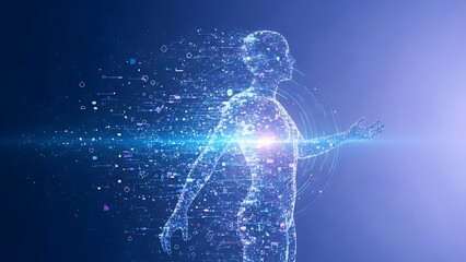 Abstract Human Figure with Digital Network Connections