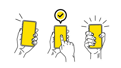 Dynamic mobile phone interactions and user engagement on glowing screens, illustrating successful app confirmations and digital connectivity