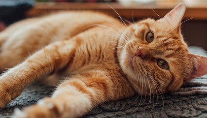 Ginger cat stretches out his paw