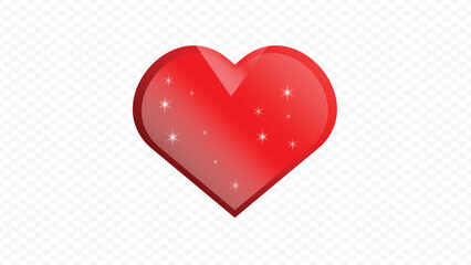 Shiny Red Heart with Sparkles on Transparent Background Keywords: heart, love, romance, emotion