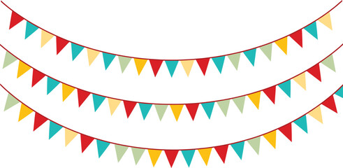 Colorful hanging bunting flags and pennant garlands set for party celebration birthday festival and carnival decorative event design elements © Sumona