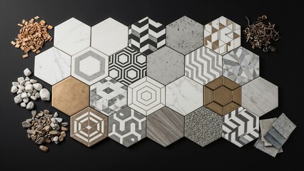 Abstract geometric seamless pattern with hexagon and cube shapes in a modern vector design background