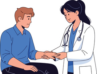 Fototapeta premium Female doctor examining male patients wrist in a medical consultation.