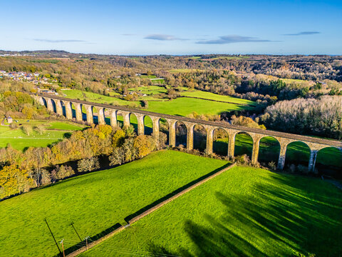 An aerial view looking west above the cefn viaduct near Chirk, Wales