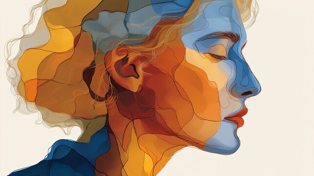 Inner Reflection: A vibrant, emotive artwork captures a moment of contemplation, showcasing layered colors and evocative features that speak to the depth of human emotions and experiences.