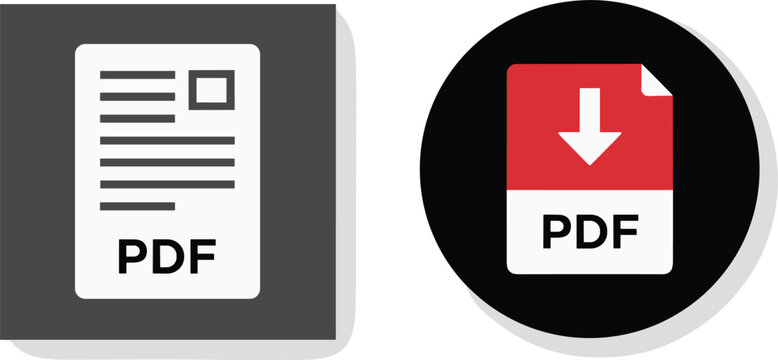 PDF document file format and download button icons for digital document management electronic filing and web interface vector design.