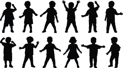 Children Silhouettes Playing and Dancing Set Various Poses kids boys