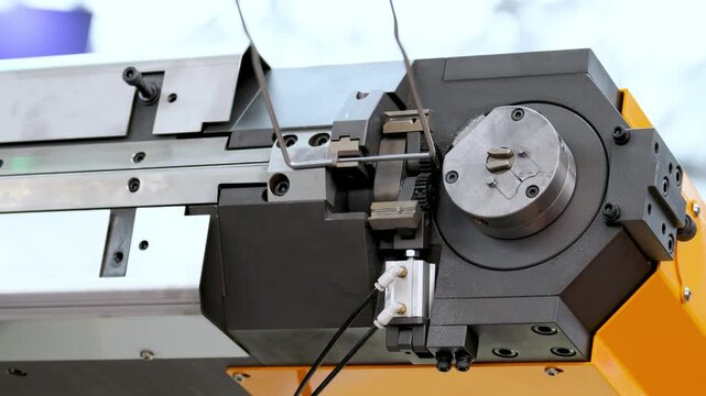 Wire bending machine. Modern metalworking plant CNC milling machine. Processing for metal in the industrial. Industrial exhibition of machine tools.
