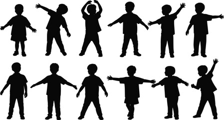 Obraz premium Diverse Silhouettes of Children in Various Poses and Actions on White Background kids